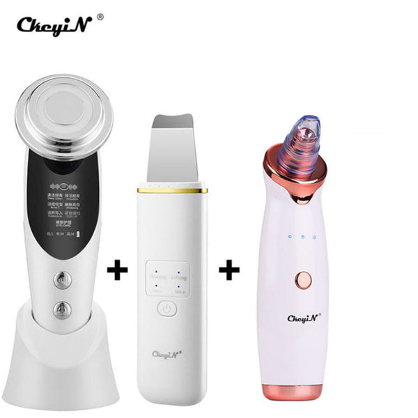 CkeyiN EMS Facial Massager LED Light Therapy Skin Care Ultrasonic Cleaner Blackhead Remover Nano Spray Face Steamer Beauty Tools