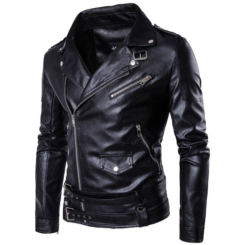 2022 New Motorcycle Pilot Leather Jacket Fashion Brand Men's Designer Punk Wind Oblique Zipper Design Men's Leather Jacket Coat