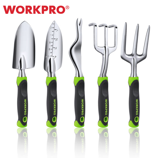 WORKPRO 5 PCS Garden Tool Set Cast Aluminum Outdoor Gardening Work Hand Tools Kit  for Men and Women Including Trowel