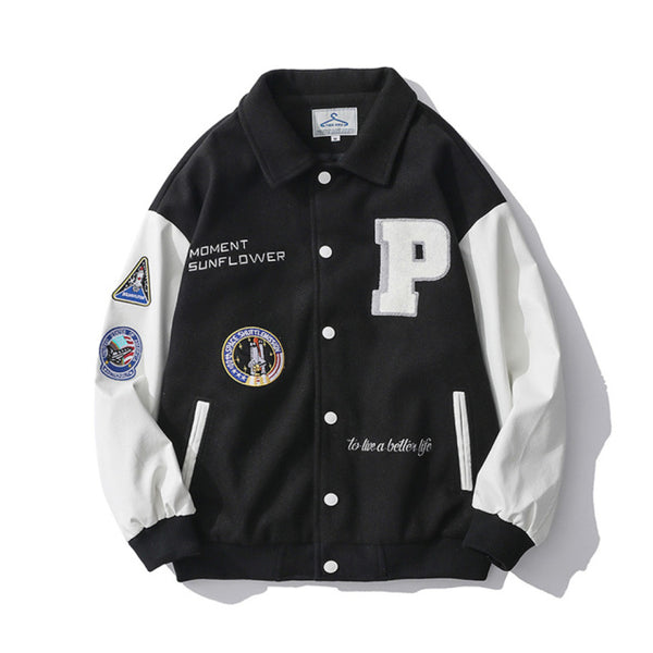 Baseball Jackets for Men Applique Embroidery Leather Seeve Men's Clothing 2022 Streetwear Casual Varsity Bomber Jacket Men Coat