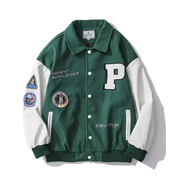 Baseball Jackets for Men Applique Embroidery Leather Seeve Men's Clothing 2022 Streetwear Casual Varsity Bomber Jacket Men Coat