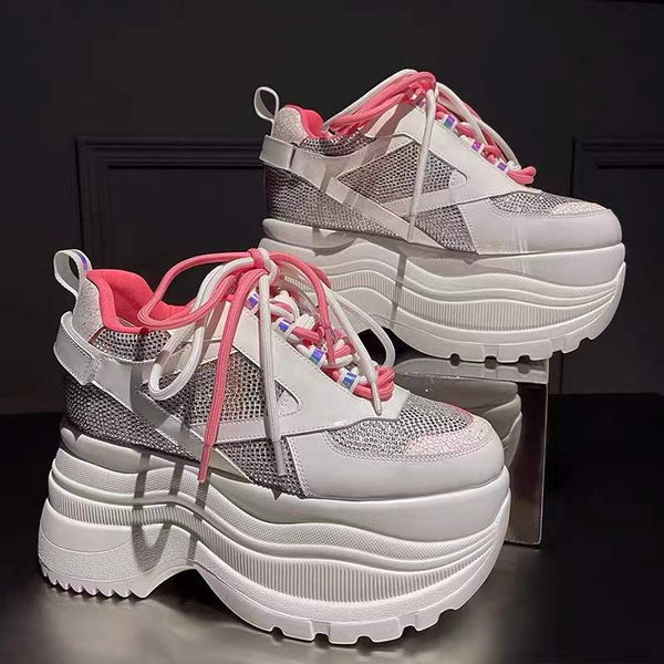 Women Luxury Brand Shoes Chunky Sneakers High Heels Platform Shoes Genuine Leather Fashion Spring Autumn High Quality 2022 Lady