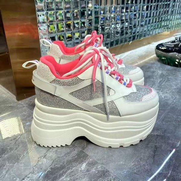 Women Luxury Brand Shoes Chunky Sneakers High Heels Platform Shoes Genuine Leather Fashion Spring Autumn High Quality 2022 Lady