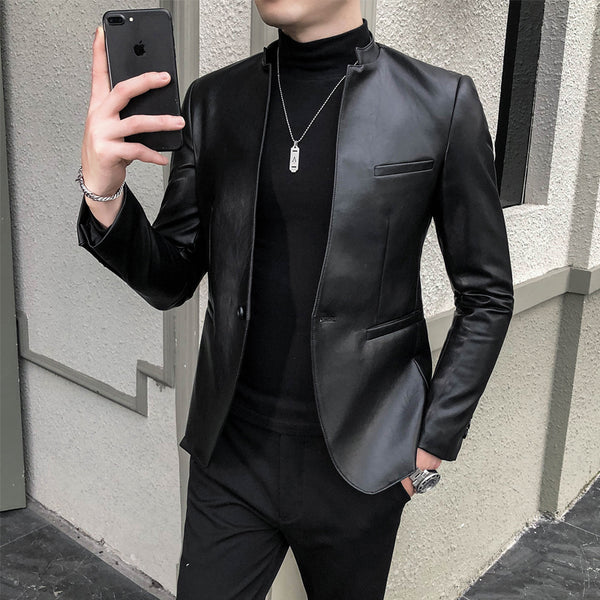 2021 Brand clothing Fashion Men's High quality Casual leather jacket Male slim fit business leather Suit coats/Man Blazers