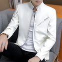 New Men's PU Leather Short Jacket Motor Casual Long Sleeve Coat Black White Stand Collar Cool Outside J88