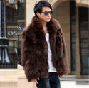 Fur collar Faux fox fur coat mens leather jacket men overcoat Villus autumn winter thermal Brown white black warm outerwear