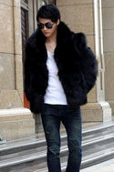 Fur collar Faux fox fur coat mens leather jacket men overcoat Villus autumn winter thermal Brown white black warm outerwear