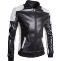 Spring Autumn Men's Stand-Up Collar Pilot Bomber PU Leather Jacket Black White Stitching Large Size Faux Leather Motorcycle Coat