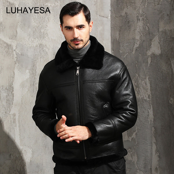 Quality Guaranteed Real Fur LUHAYESA 2021 New Male Winter Slim Black White Fur Clothing Good Genuine Leather Jackets