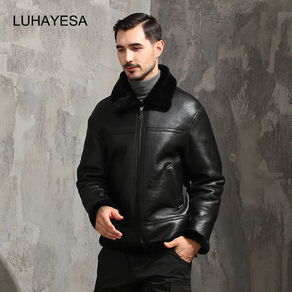 Quality Guaranteed Real Fur LUHAYESA 2021 New Male Winter Slim Black White Fur Clothing Good Genuine Leather Jackets