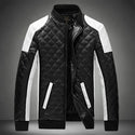 2022 Men Casual High Quality Classic Motorcycle Thick Pu Coat Winter Black White Stitching Contrast Motorcycle Leather Jacket