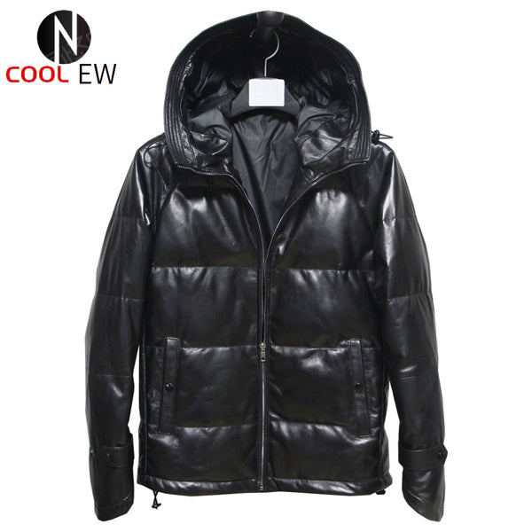 Free shipping,winter warm Mens genuine leather jacket.black sheepskin white duck down coat.plus size clothing,sales M-5XL