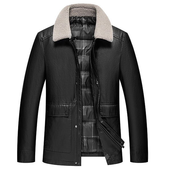 2021 New Men's Fashion Jackets Winter Warm White Duck Down Leather Coats for Men Fur Collar Black Down Jackets, Sizes M-4XL