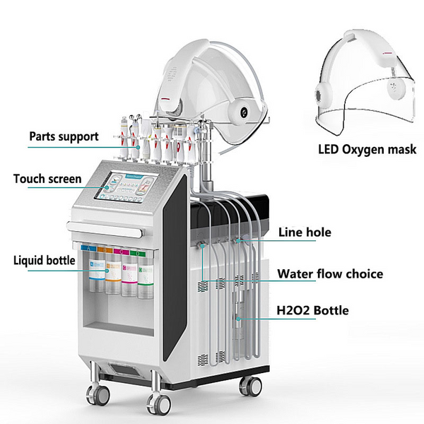 7 Colors PDT Led Light Therapy Oxygen Mask Oxygen Jet Peeling Water Dermabrasion Ultrasonic Beauty Machine