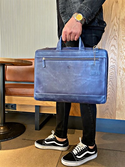 COMPACT NAVY BLUE LAPTOP BRIEFCASE BAG GENUINE LEATHER NEW MEN 'S SMALL BAG COIN NEW DESIGN COIN PURSES WITH ZIPPER WALLET