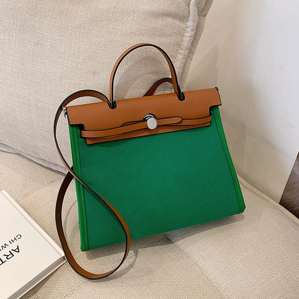 Fashion Small Square Bag 2022 New Canvas Women's Briefcase Women Leather Handbag One Shoulder Messenger