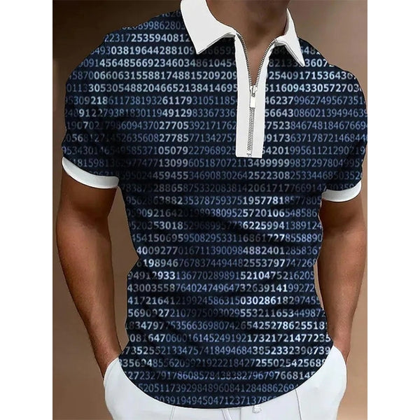 Luxury Men's Clothing Polo Shirts Patchwork Pentagram Print Casual Short Sleeve Tee Shirt Men Turn-Down Collar Zipper Polo Tops