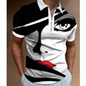 Luxury Summer Men's Clothing Polo Shirts Casual Golf Heart Print Short Sleeve Tee Shirt Men Turn-Down Collar Zipper Polos Tops