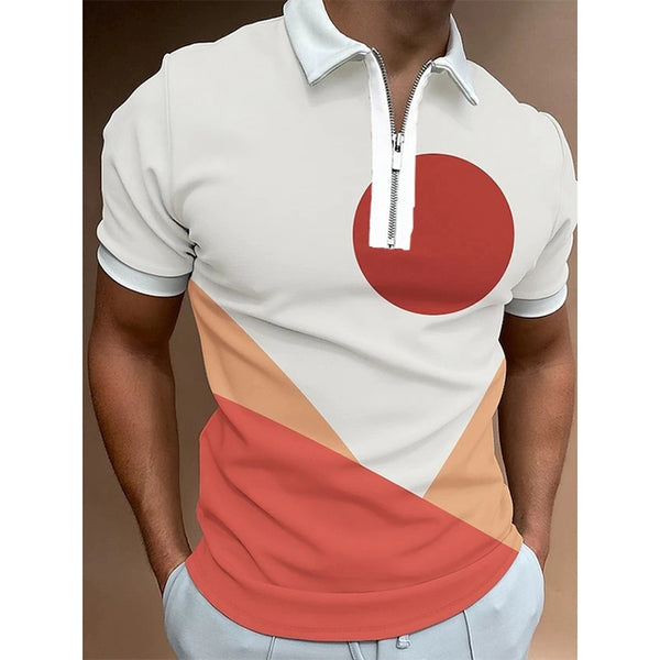 Luxury Summer Men's Clothing Polo Shirts Casual Golf Heart Print Short Sleeve Tee Shirt Men Turn-Down Collar Zipper Polos Tops