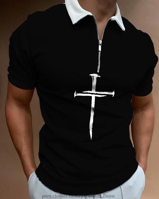 2022 Polo Shirt Men's Summer Men's Collar Zipper Valgus Short Sleeve Polo luxury Men's T-shirt Band Painted Printed Men's Wear