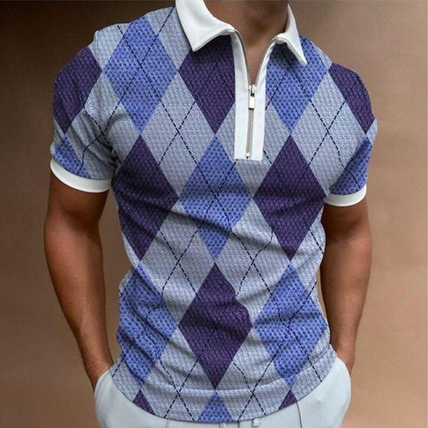 Luxury Fashion Men's Clothing Polo Shirts golf Stripe Print Casual Short Sleeve Tee Men Turn-Down Collar Zipper Polos Shirt Tops