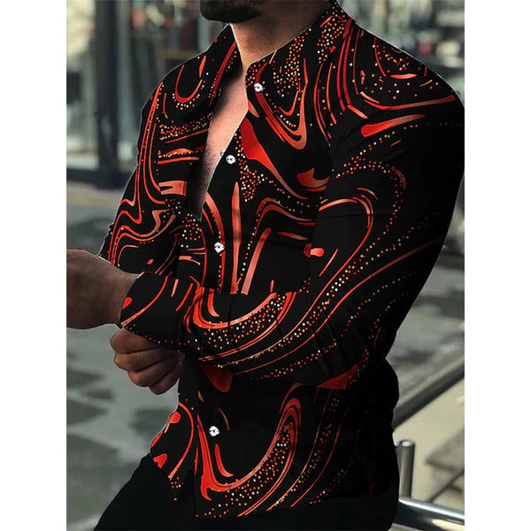 Fashion Men Shirts Oversized Casual Buttoned Shirt Stripe Print Long Sleeve Tops Mens Clothes Prom Cardigan Blouses High Quality