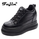 Fujin 10cm Full Cow Genuine Leather Women Shoes Platform Wedge Sneakers White Shoes Hidden Heel Spring Autumn Summer Shoes