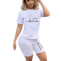 Women Neon Yellow Casual 2 Piece Set Summer Heart Rate Print T-Shirts and Shorts Sets Female Fashion Tracksuit Sport Outfits