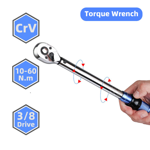 3/8 Drive Socket Torque Wrench 10-60N.m Professional Automotive Tyre Tool Ratchet Spanner Household Car Garage Repair Tool