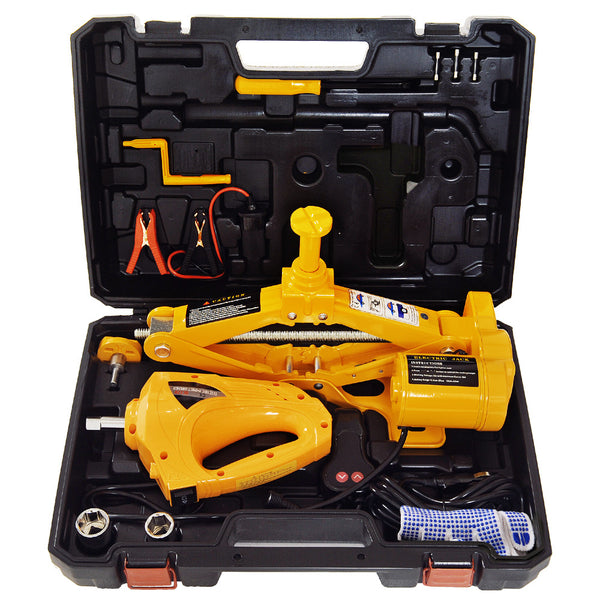 12V Car Electric Car Jack Kit Scissor Jack Impact Wrench Built-in Flash LED Light  Emergency Tool Tire Repair Kit Lift Jack