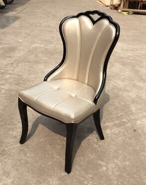 Ou eat chair recreational chair Korean white PU leather solid wood chair