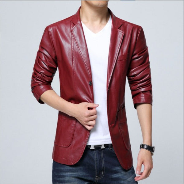 Plus Size M-7XL Spring Autumn Men Washing PU Leather Motorcycle Jackets for Male Coat Color Khaki / Brown / Black / White /Red