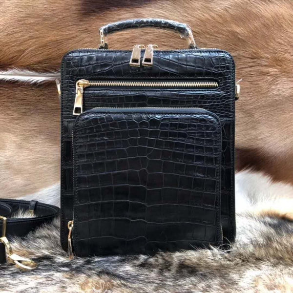 2018 Fashion Men's Genuine/Real 100% crocodile leathe belly skin men business bag with leather strap official men bag small size