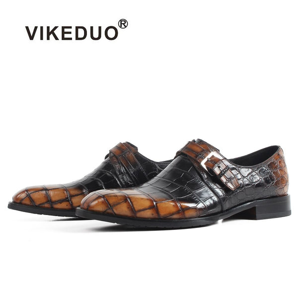 Vikeduo New Men's Crocodile Leather Shoes Classic Plaid Male Formal Dress Shoe Brand Handmade Wedding Office Footwear Zapatos