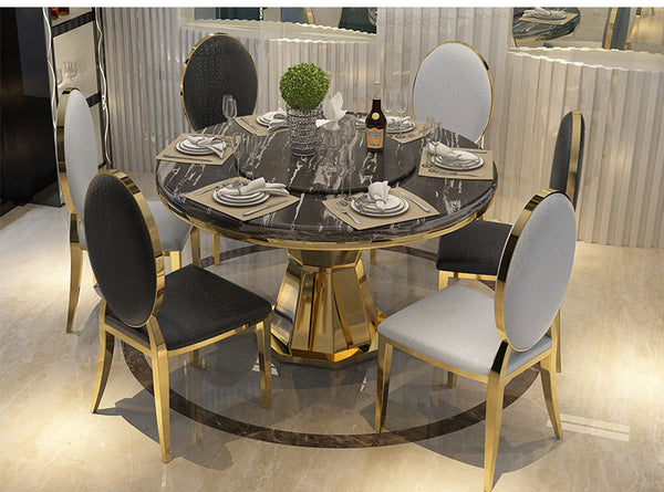 Stainless steel Dining Room Set Home Furniture minimalist modern glass dining table and 6 chairs mesa de jantar muebles comedor