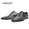VIKEDUO Black Gray Patina Handmade Oxford Shoes For Men Genuine Cow Leather Blake Custom Made Wedding Office Dress Men's Shoes