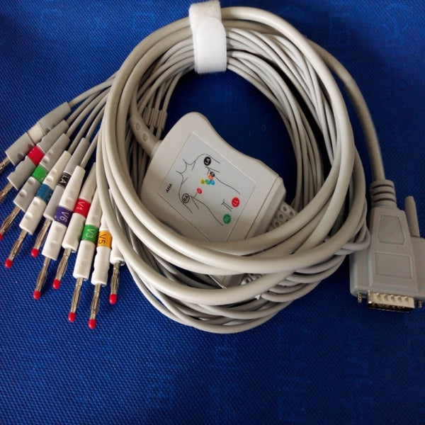 Compatible For Nihon Kohden ECG-1250,ECG-1350 ECG EKG Cable with leadwires 10 leads Medical ECG Cable 4.0 Banana End AHA,TPU