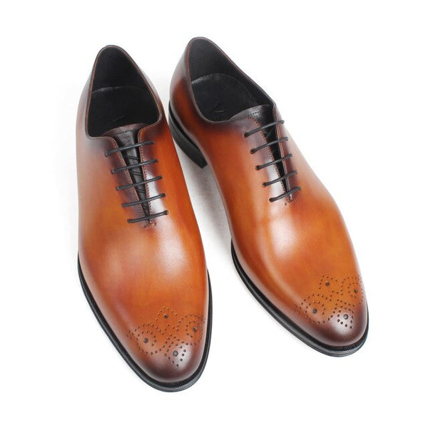 VIKEDUO Oxford Dress Shoes Men's Genuine Cow Skin Patina Custom Made Wedding Office Party Round Flat Leather Shoes Brogue Shoes