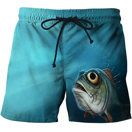 2019 summer men's fish-print beach shorts 3D printed fashion men's shorts fitness pants Asian size s-6xl