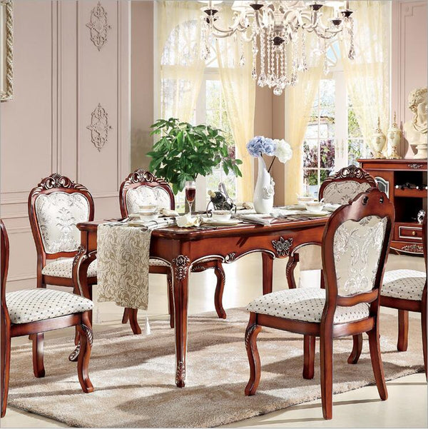 Antique Style Italian Dining Table, 100% Solid Wood Italy Style Luxury Dining Table Set six chairs p10241