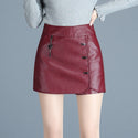 2019 Spring Winters Pu Leather Skirt Women Korean Slim Sexy High Waist Button Pocket Pencil Skirt Plus Size Red Black Pant Skir